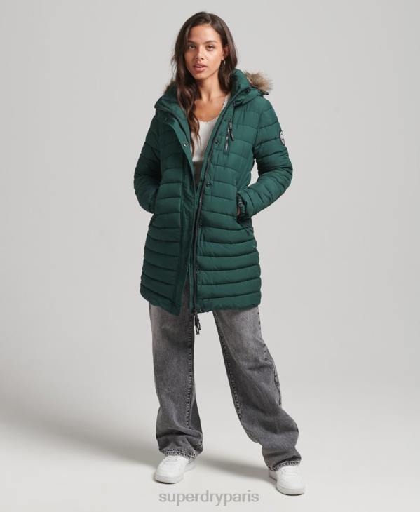Superdry femmes doudoune mi-longue à capuche en fausse fourrure D64Z3636 vêtements vert
