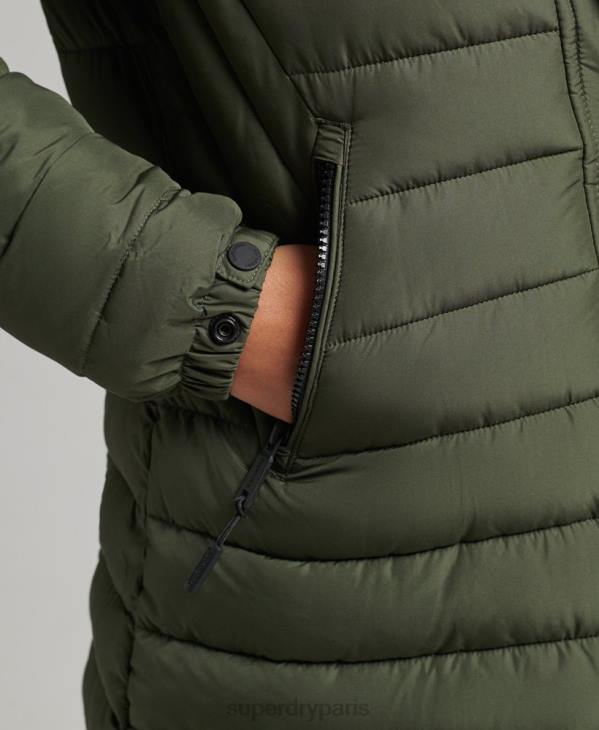 Superdry femmes doudoune mi-longue à capuche en fausse fourrure D64Z3715 vêtements kaki