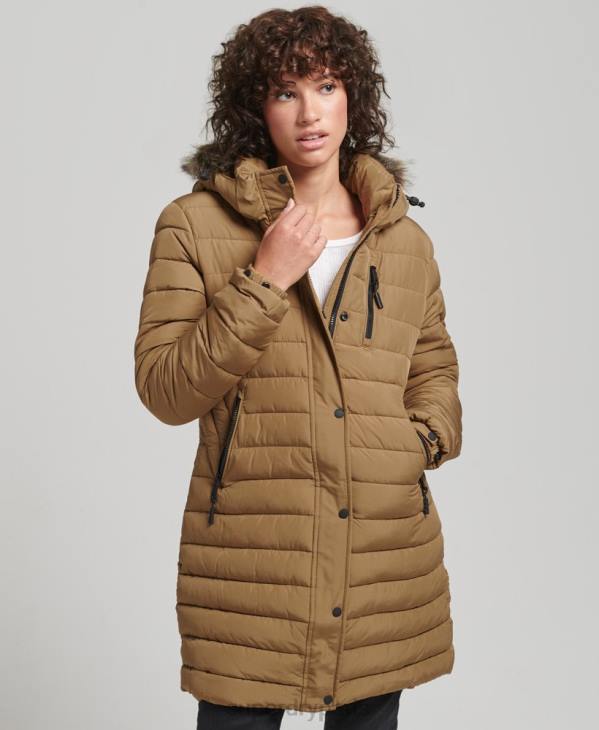 Superdry femmes doudoune mi-longue à capuche en fausse fourrure D64Z3748 vêtements brun