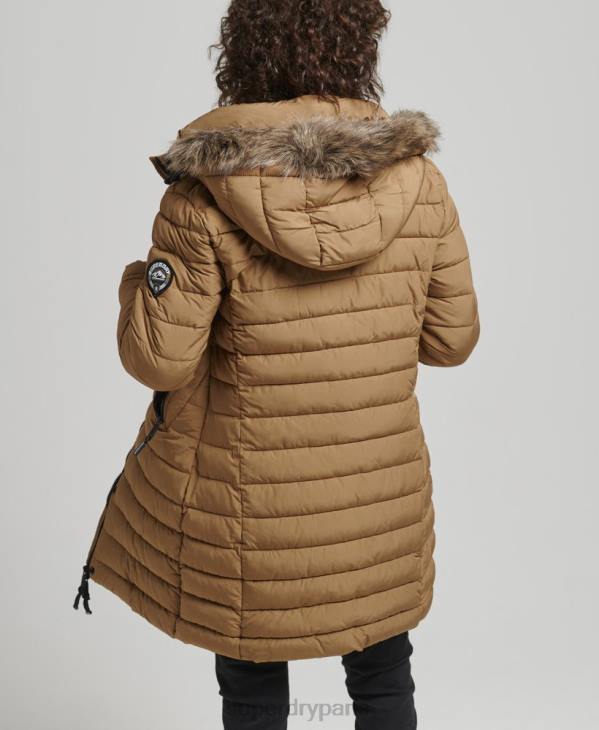 Superdry femmes doudoune mi-longue à capuche en fausse fourrure D64Z3748 vêtements brun