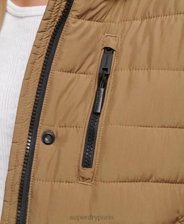 Superdry femmes doudoune mi-longue à capuche en fausse fourrure D64Z3748 vêtements brun