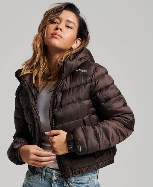 Superdry femmes doudoune sport courte légère D64Z3708 vêtements brun