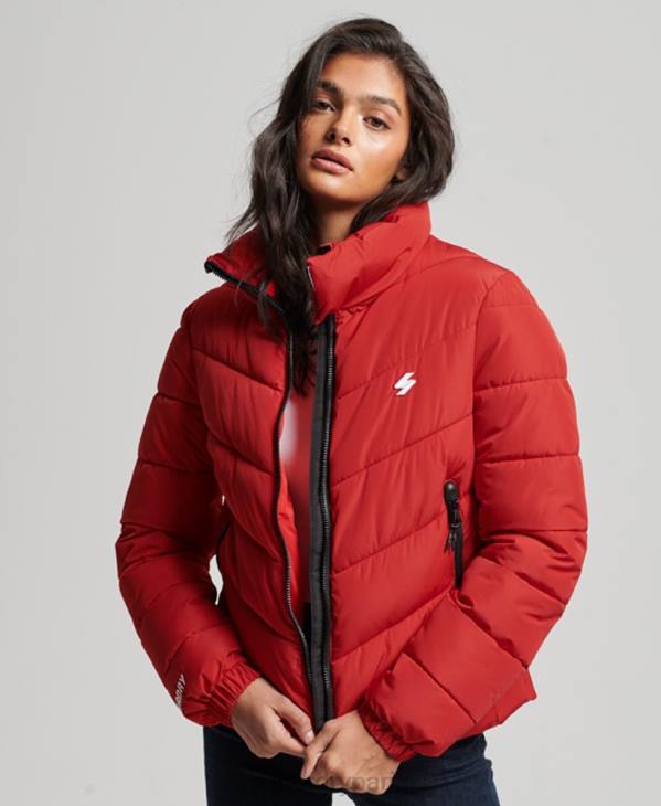 Superdry femmes doudoune sport sans capuche D64Z3761 vêtements rouge