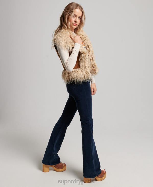 Superdry femmes gilet court afghan doublé de fausse fourrure D64Z3553 vêtements brun