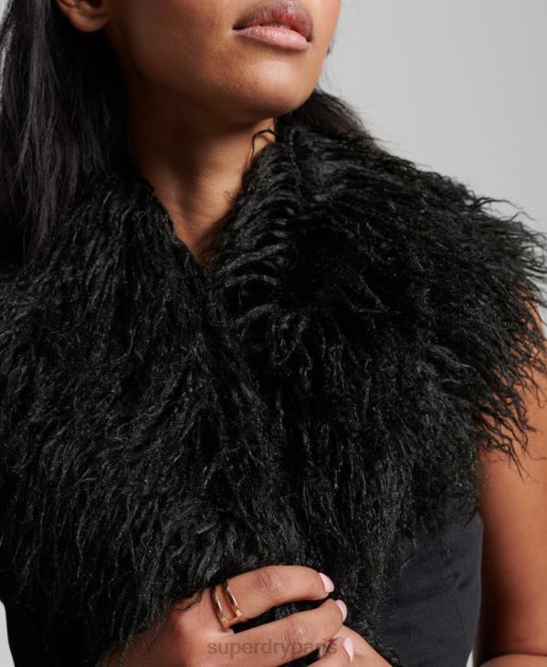 Superdry femmes gilet court afghan doublé de fausse fourrure D64Z3793 vêtements noir