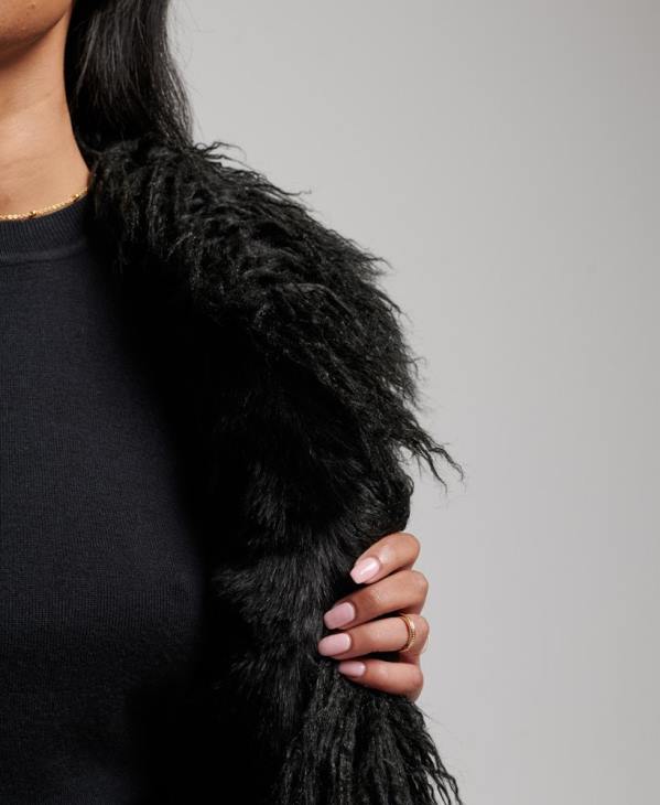 Superdry femmes gilet court afghan doublé de fausse fourrure D64Z3793 vêtements noir