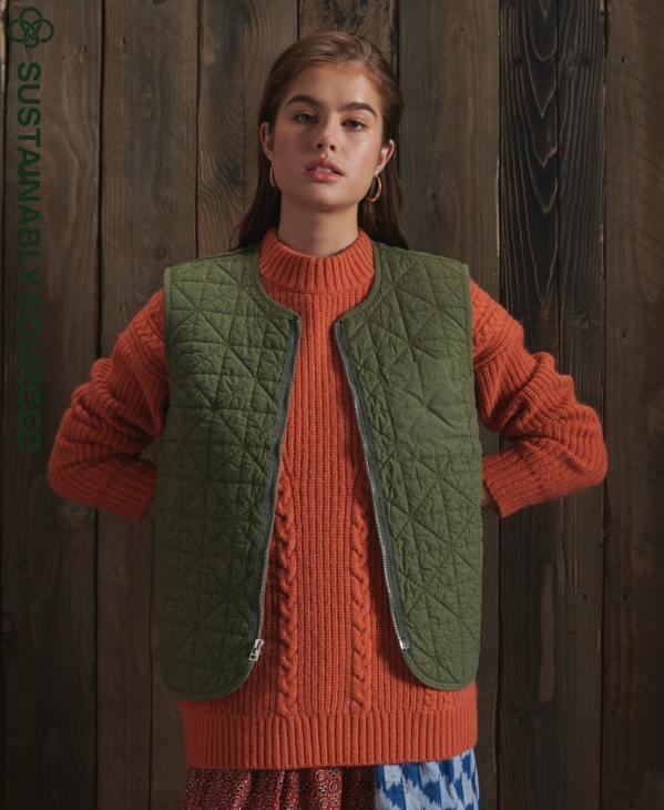 Superdry femmes gilet de doublure sèche en édition limitée D64Z5518 vêtements kaki