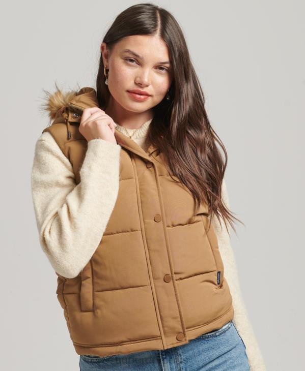 Superdry femmes gilet en fausse fourrure everest D64Z3678 vêtements brun