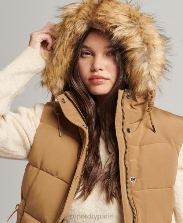 Superdry femmes gilet en fausse fourrure everest D64Z3678 vêtements brun