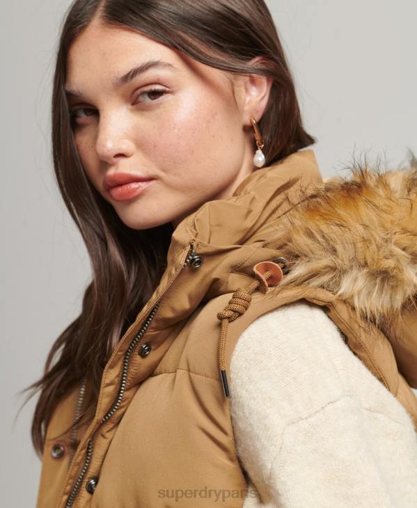 Superdry femmes gilet en fausse fourrure everest D64Z3678 vêtements brun