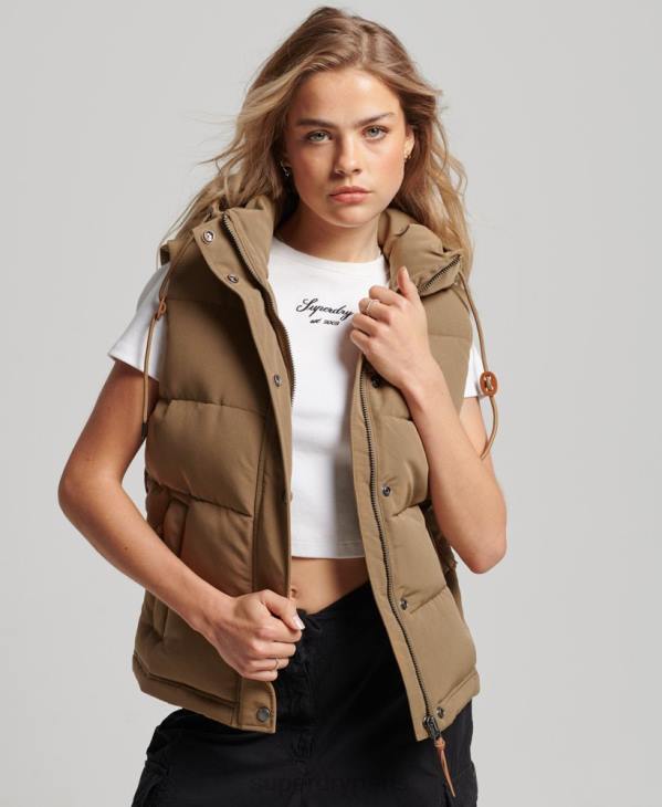 Superdry femmes gilet everest à capuche vintage D64Z3531 vêtements brun