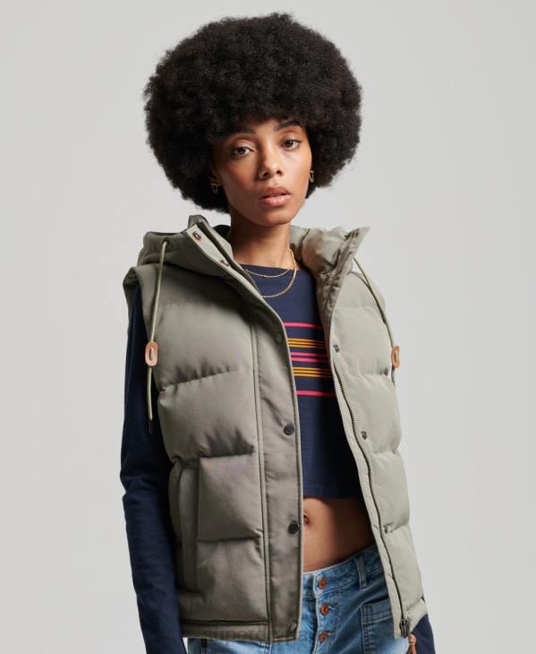 Superdry femmes gilet everest à capuche vintage D64Z3547 vêtements kaki