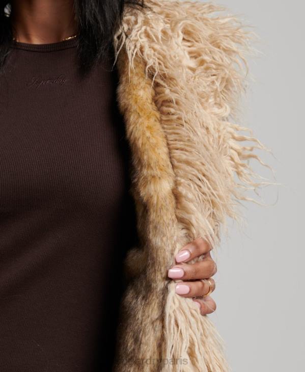 Superdry femmes gilet long afghan en fausse fourrure D64Z3560 vêtements brun