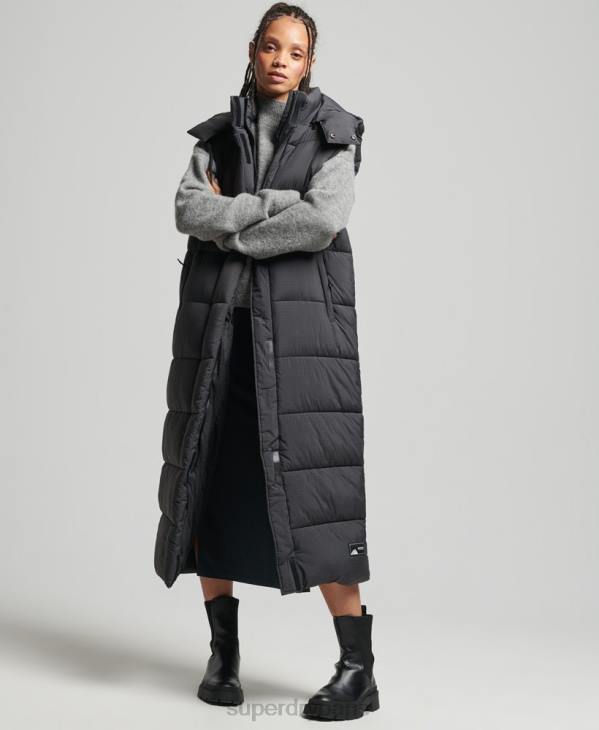 Superdry femmes gilet long indéchirable à capuche D64Z3584 vêtements noir