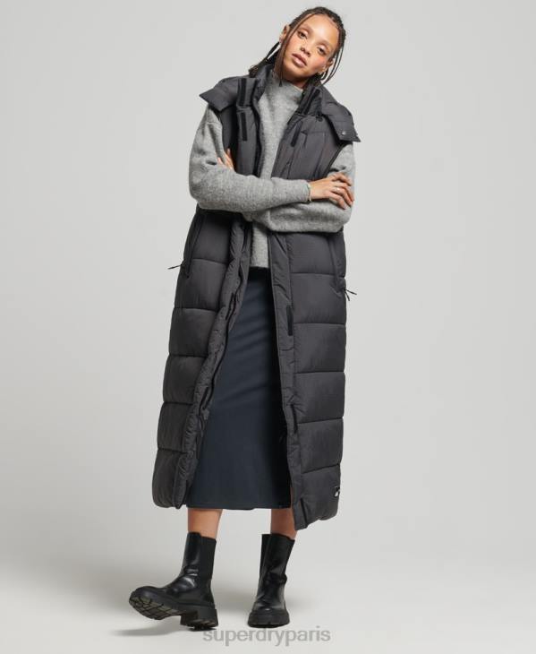 Superdry femmes gilet long indéchirable à capuche D64Z3584 vêtements noir