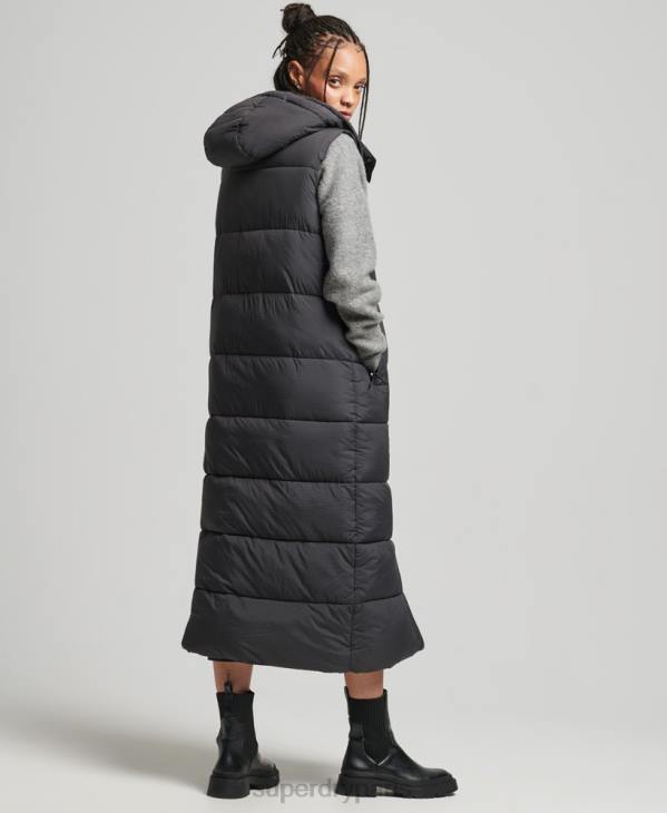 Superdry femmes gilet long indéchirable à capuche D64Z3584 vêtements noir