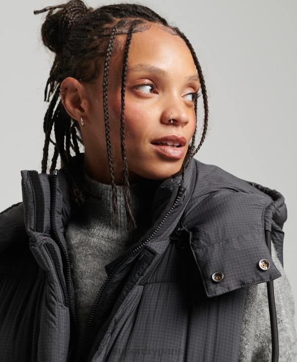 Superdry femmes gilet long indéchirable à capuche D64Z3584 vêtements noir