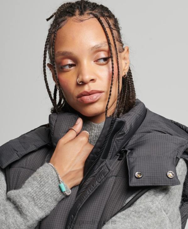 Superdry femmes gilet long indéchirable à capuche D64Z3584 vêtements noir