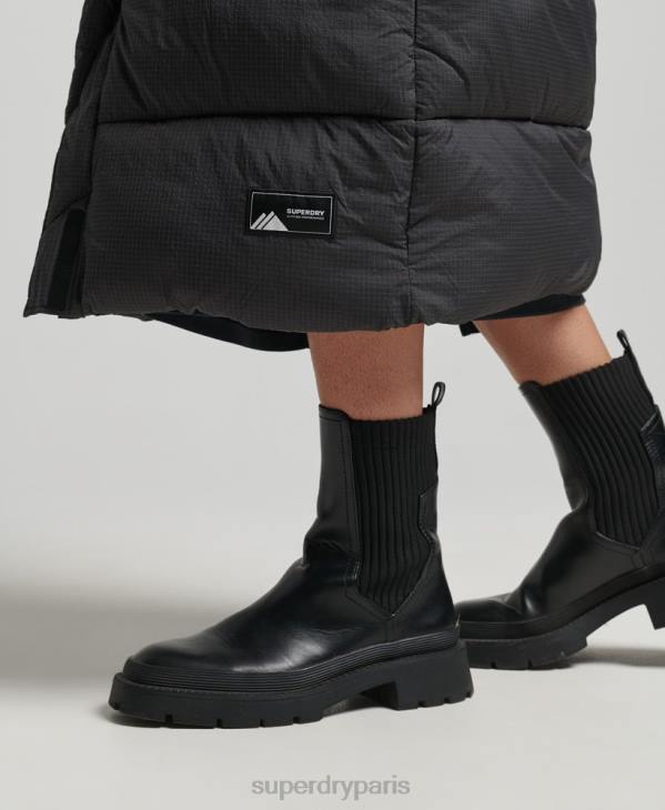 Superdry femmes gilet long indéchirable à capuche D64Z3584 vêtements noir