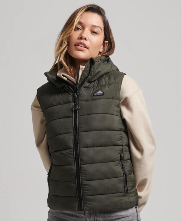 Superdry femmes gilet matelassé classique à capuche D64Z3639 vêtements vert