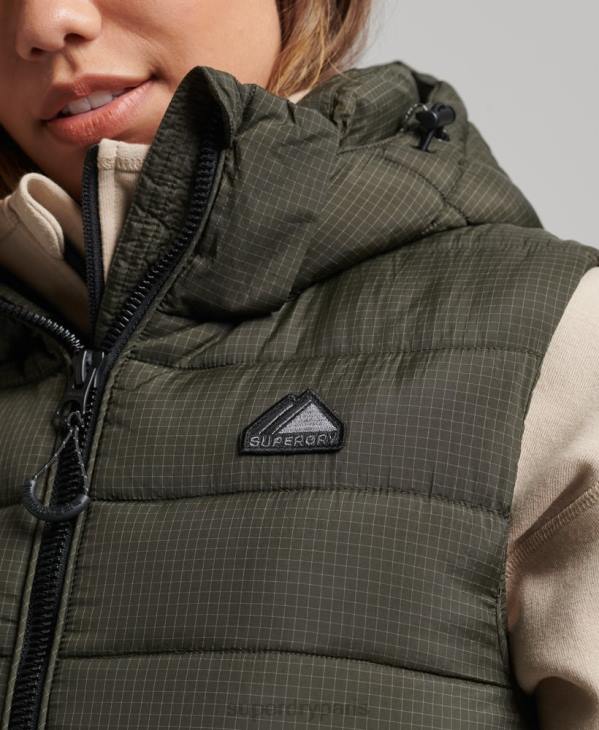 Superdry femmes gilet matelassé classique à capuche D64Z3639 vêtements vert