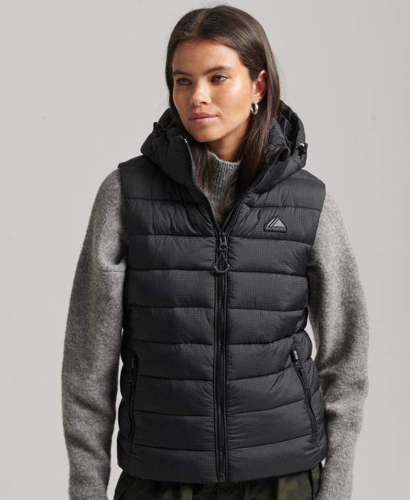 Superdry femmes gilet matelassé classique à capuche D64Z3753 vêtements noir