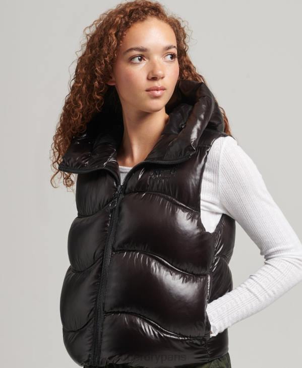 Superdry femmes gilet matelassé court Shine D64Z5476 vêtements noir