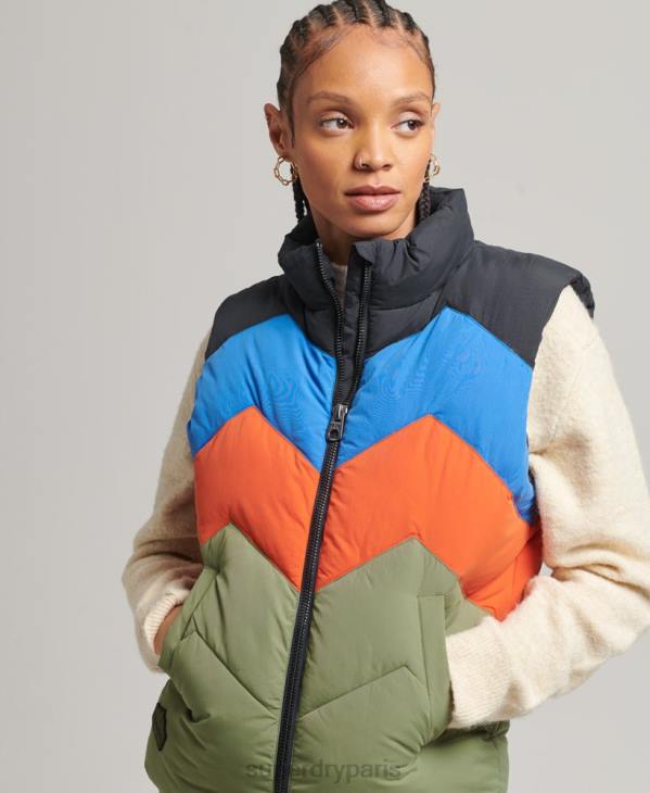 Superdry femmes gilet matelassé à empiècements rétro D64Z5472 vêtements vert
