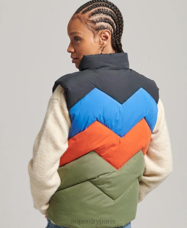 Superdry femmes gilet matelassé à empiècements rétro D64Z5472 vêtements vert