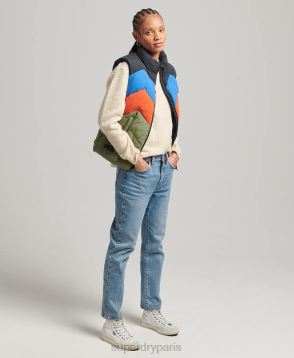 Superdry femmes gilet matelassé à empiècements rétro D64Z5472 vêtements vert
