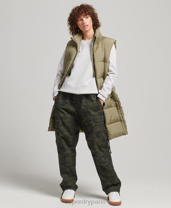 Superdry femmes gilet matelassé long D64Z3593 vêtements vert