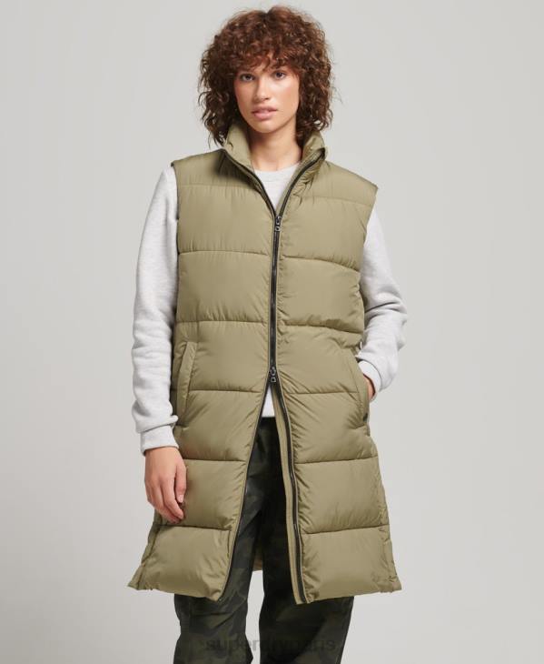Superdry femmes gilet matelassé long D64Z3593 vêtements vert