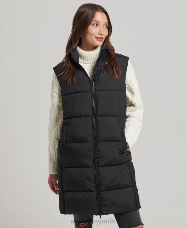 Superdry femmes gilet matelassé long D64Z3659 vêtements noir
