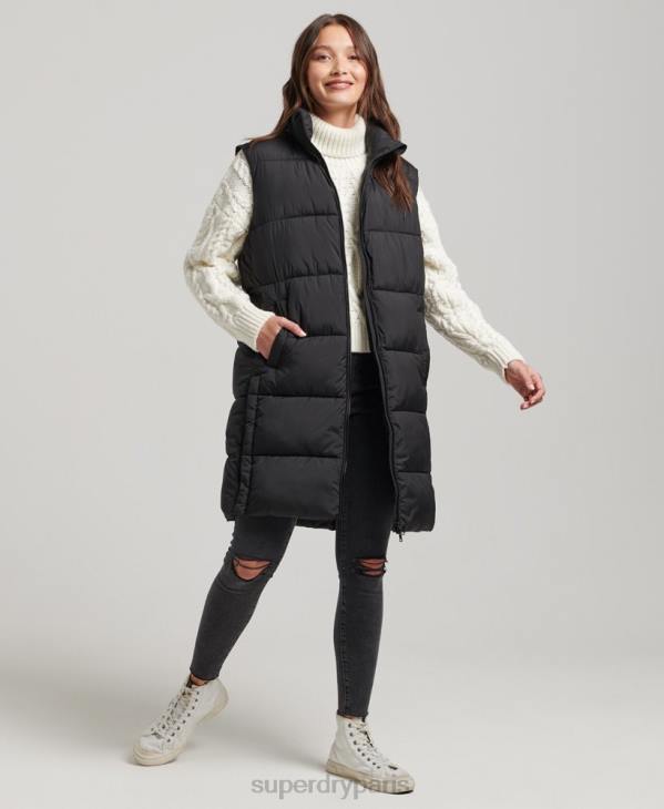 Superdry femmes gilet matelassé long D64Z3659 vêtements noir
