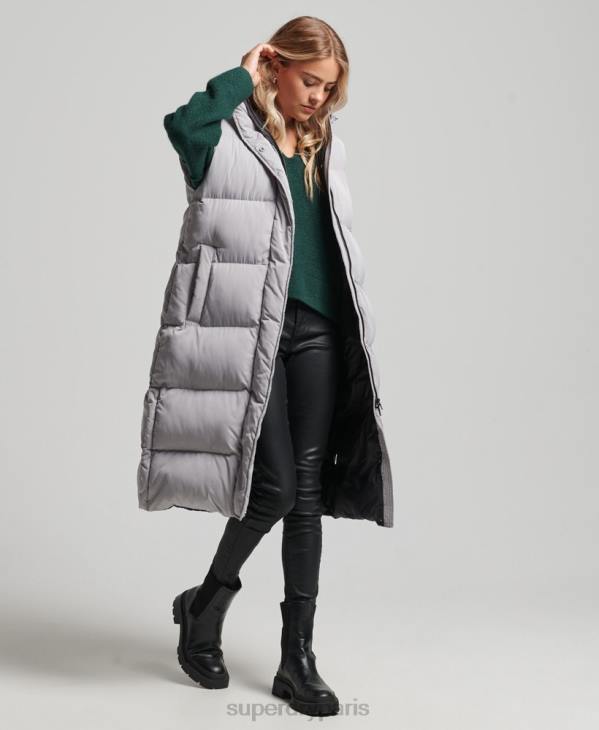 Superdry femmes gilet matelassé long à capuche D64Z3573 vêtements gris clair