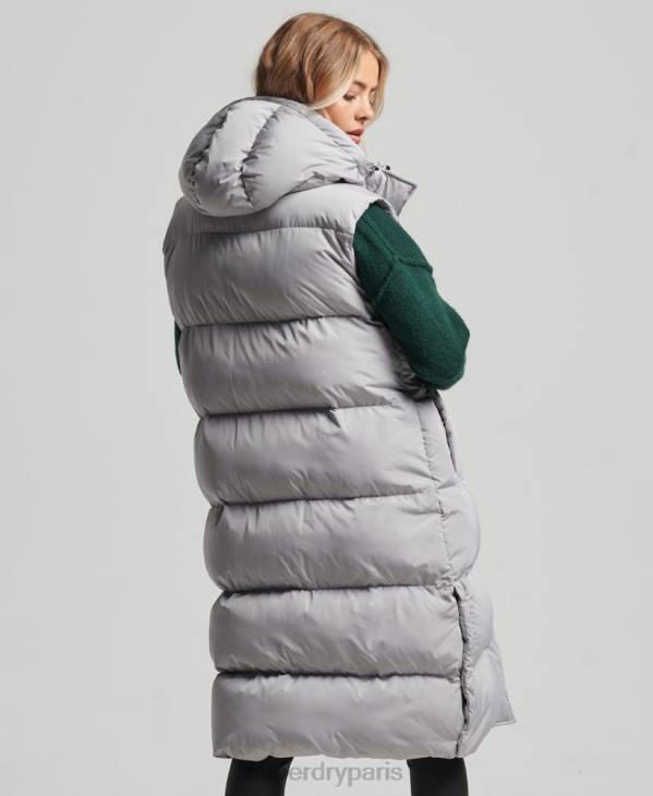 Superdry femmes gilet matelassé long à capuche D64Z3573 vêtements gris clair