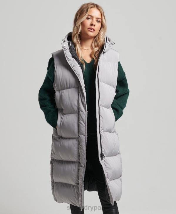 Superdry femmes gilet matelassé long à capuche D64Z3573 vêtements gris clair