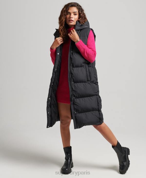 Superdry femmes gilet matelassé long à capuche D64Z3720 vêtements noir