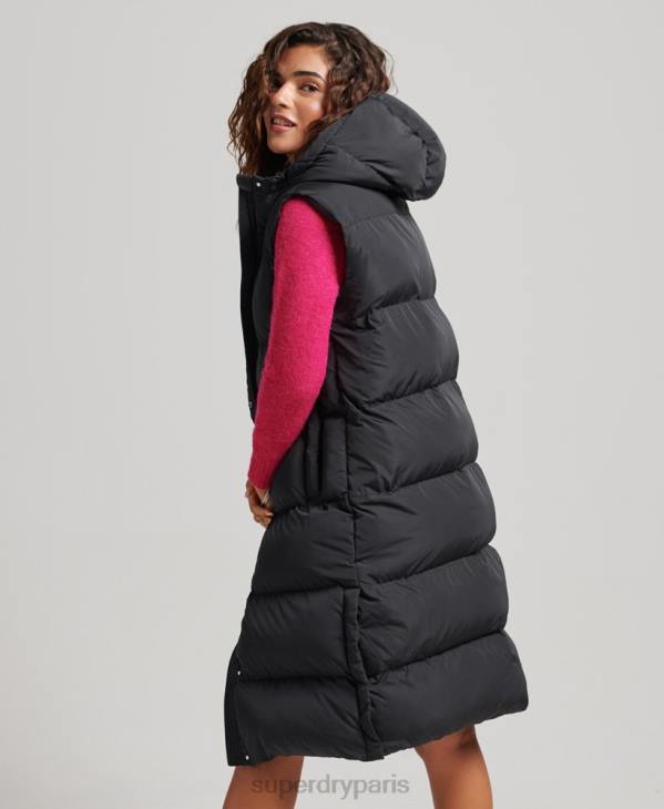 Superdry femmes gilet matelassé long à capuche D64Z3720 vêtements noir