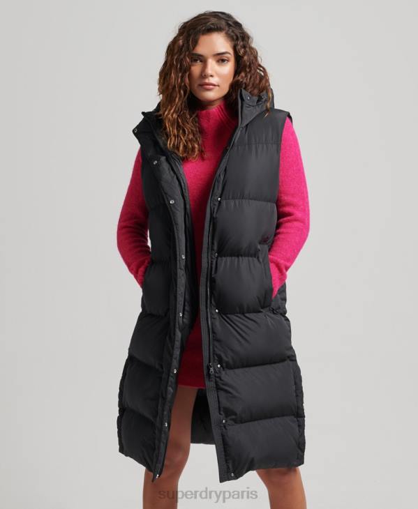 Superdry femmes gilet matelassé long à capuche D64Z3720 vêtements noir