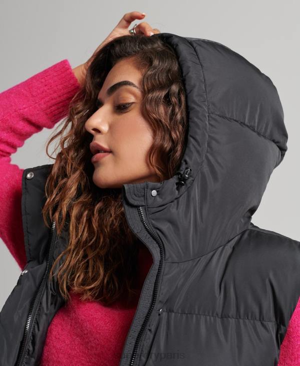 Superdry femmes gilet matelassé long à capuche D64Z3720 vêtements noir