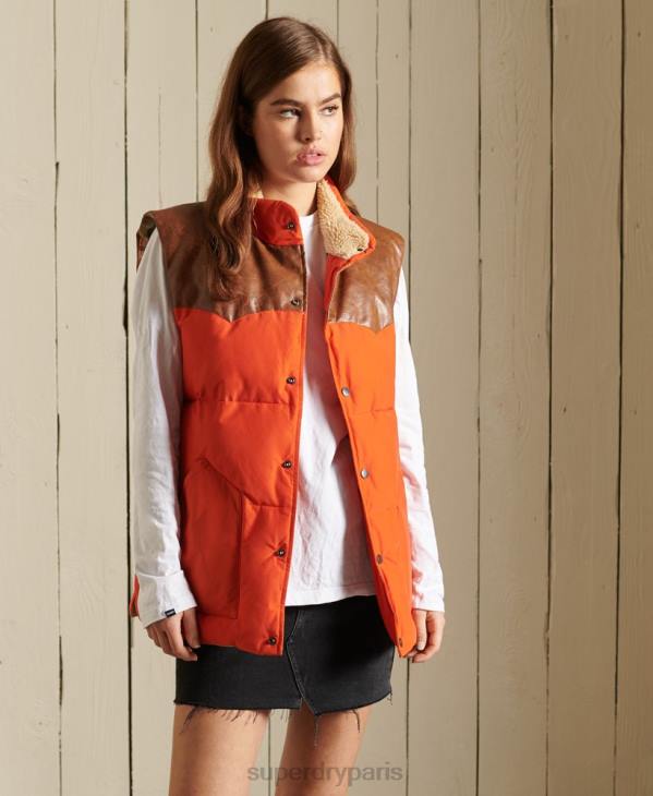 Superdry femmes gilet oversize en cuir mélangé D64Z5452 vêtements orange