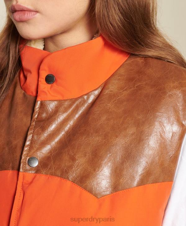 Superdry femmes gilet oversize en cuir mélangé D64Z5452 vêtements orange