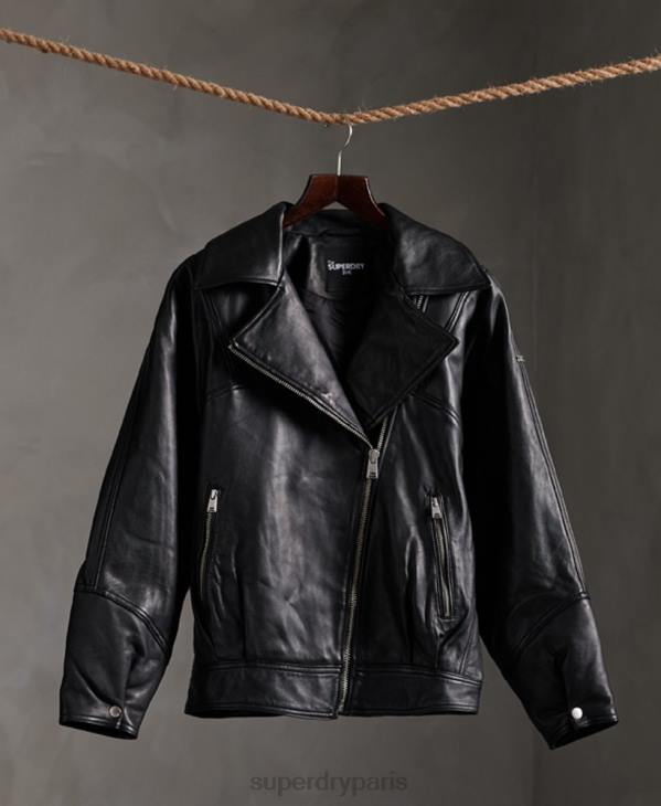 Superdry femmes modifier veste de motard en cuir hybride D64Z5623 vêtements noir