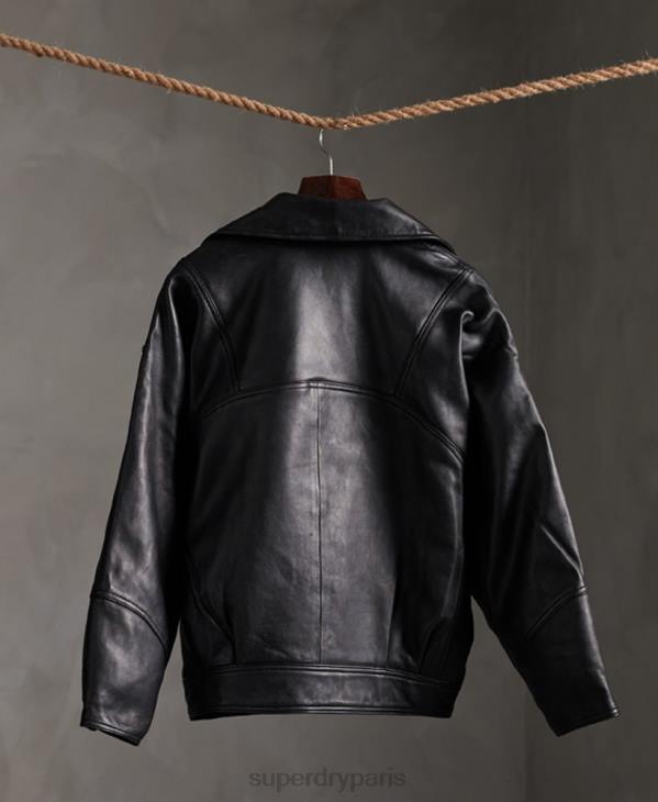Superdry femmes modifier veste de motard en cuir hybride D64Z5623 vêtements noir