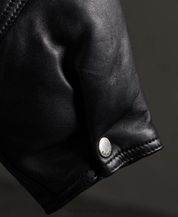 Superdry femmes modifier veste de motard en cuir hybride D64Z5623 vêtements noir