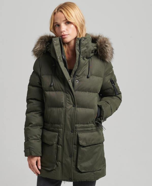 Superdry femmes parka d'expédition en microfibre D64Z3653 vêtements vert