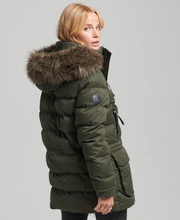Superdry femmes parka d'expédition en microfibre D64Z3653 vêtements vert