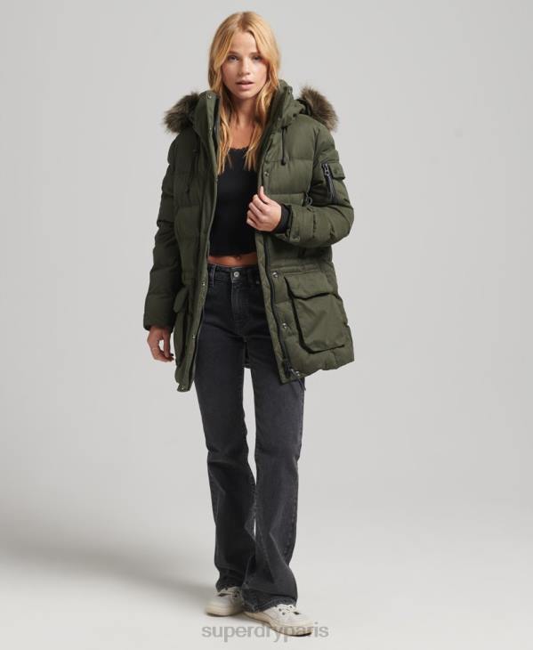 Superdry femmes parka d'expédition en microfibre D64Z3653 vêtements vert