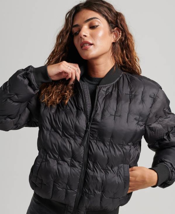 Superdry femmes veste bomber brodée D64Z5446 vêtements noir